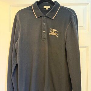 Authentic Burberry Black w/Beige Large Emblem Long Sleeve Mens Polo - XL